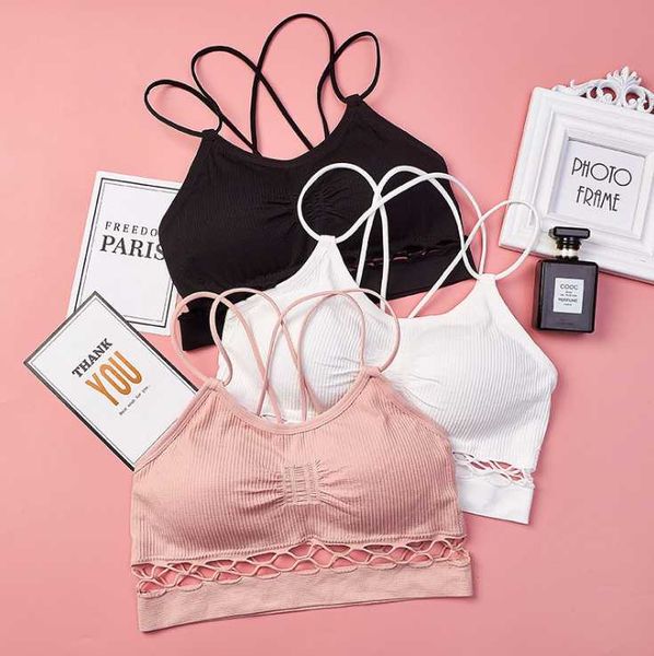 

bras strappy cutout bra for women bralette comfortable seamless without rims fashion 2021 female underwear, Red;black