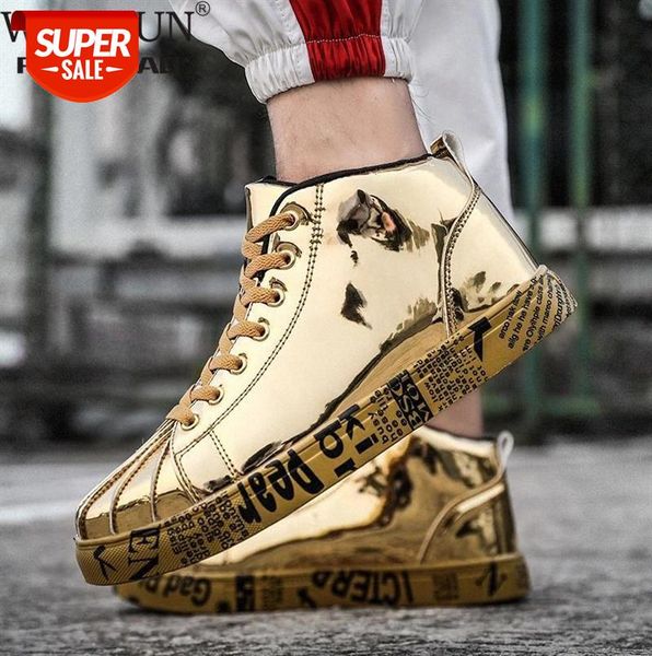 

women shoes silver gold 2020 fashion high platform graffiti women casual shoes winter lovers leather sneakers woman #cg4c
