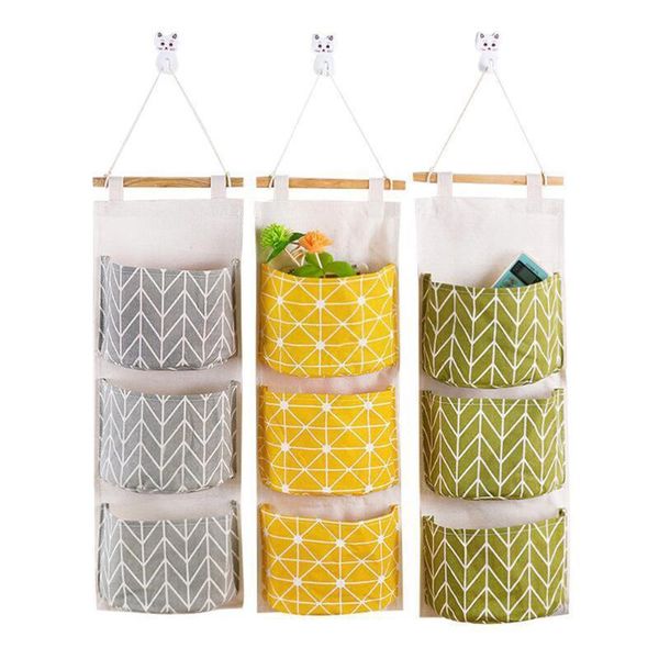 

storage bags 3 pockets hanging organizer kitchen bathroom sundries bag home wall