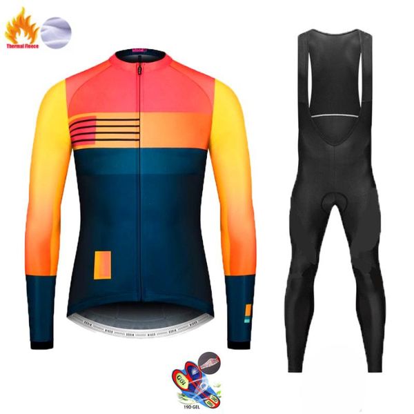 

racing sets 2021 team winter thermal fleece cycling clothes men long sleeve jersey suit outdoor riding bike mtb clothing bib pants set, Black;blue
