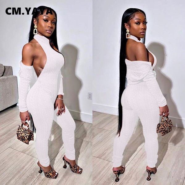 

sportwear knitted sweatsuit womens set open stitch sweater open ba jumpsuit set active trasuit two piece outfit setby air, White