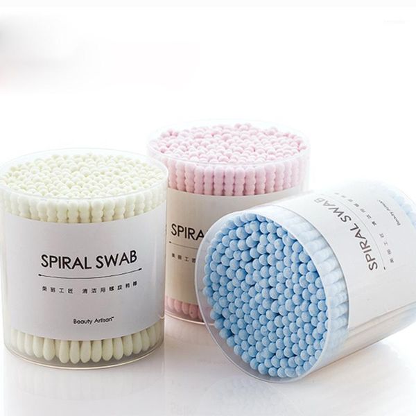 

wholesale- 200pcs/lot disposable makeup cotton swab double head ear cleaning stick colorful spiral round soft tool1