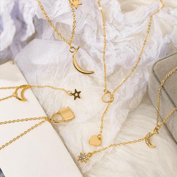 

pendant necklaces rock choker lock necklace layered chain on the neck with punk jewelry mujer key padlock for women gift, Silver