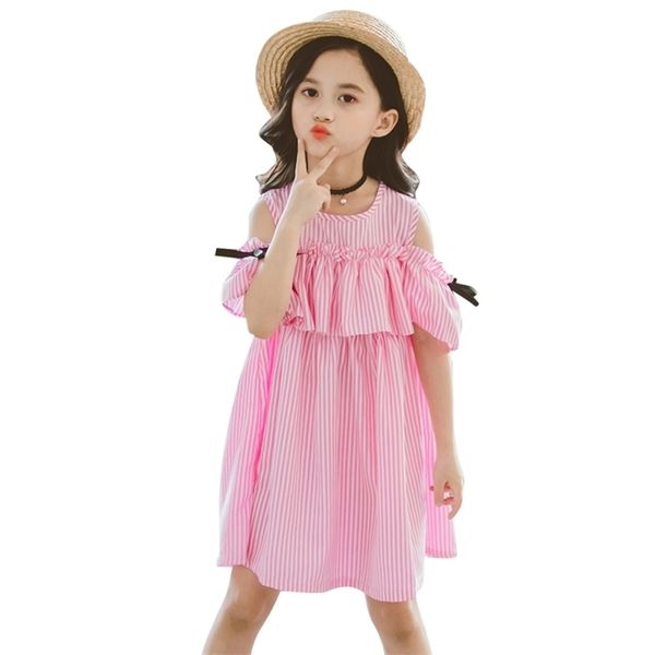 

girls dress striped party off shoulder children es summer children's costumes for 6 8 10 12 14 210527, Red;yellow