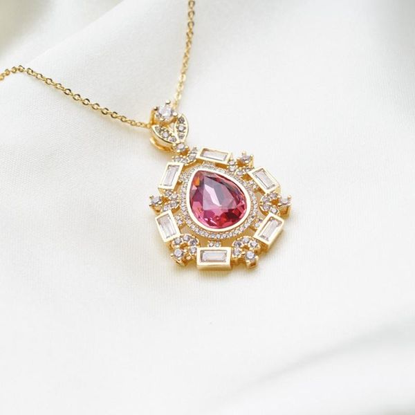 

pendant necklaces yunkingdom gorgeous wedding jewelry cubic zirconia big choker red crystal gold color chain for women, Silver
