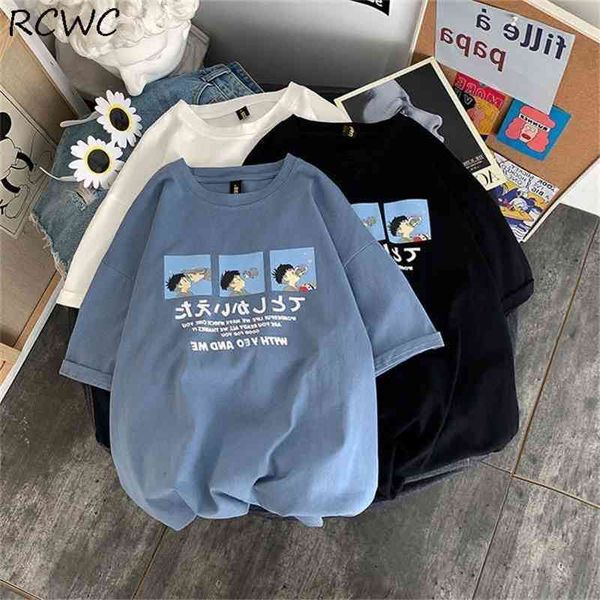 RCWC Estilo Coreano Anime Bonito Anime Casual Ulzzang Tee Tops Punk Roupa Harajuku Álbum Do Vintage Imprimir T-shirt das Mulheres Feminina 210324