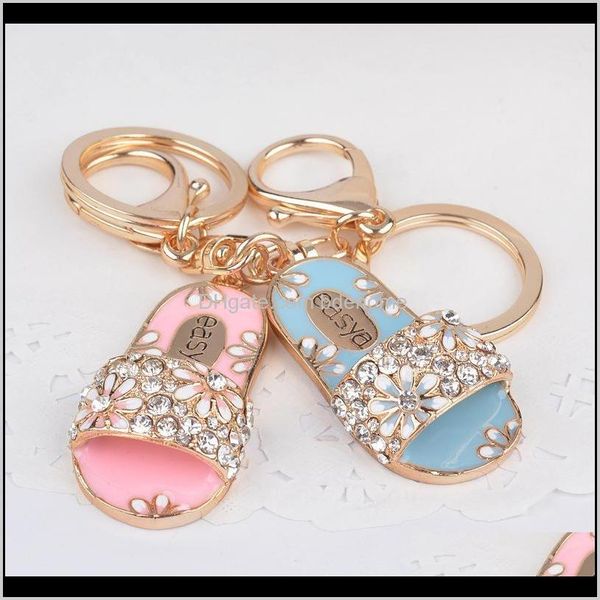 

keychains fashion aessories drop delivery 2021 creative slippers alloy chain female bag pendant lover crystal shoes keychain personalized ca, Silver