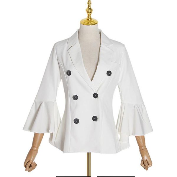 

women's suits & blazers trumpet sleeves double breasted solid color ladies slim suit, White;black