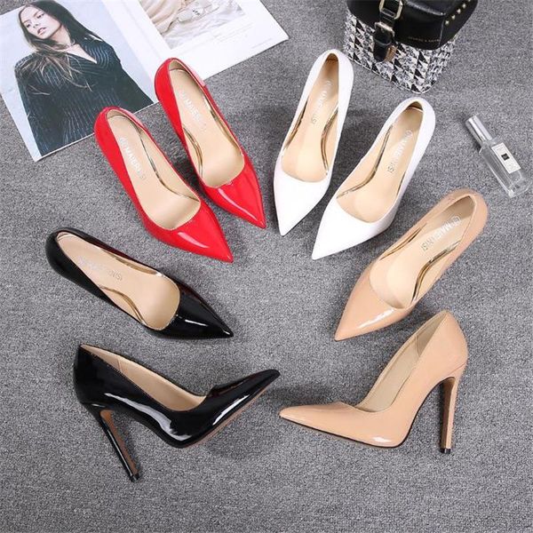 

dress shoes women high heels pumps ladies pointed toe stilettos female wedding party 11cm heel plus size 35-46, Black