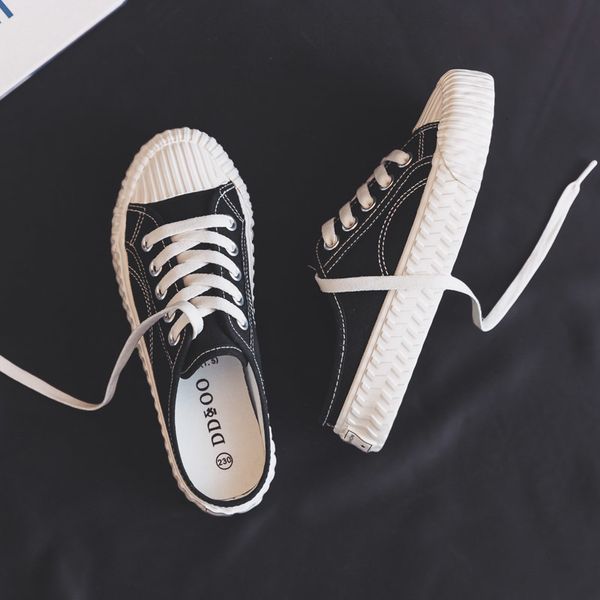 

dress shoes female shoe in canvas without shoelaces, low-heel heel slippers, casual style for summer spring 71iq, Black