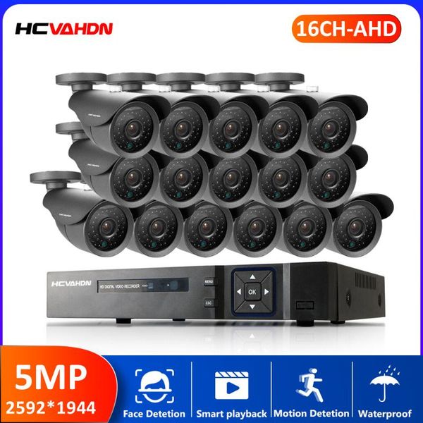 

security system h.265 16ch 5mp dvr x8 x16pcs ip66 indoor outdoor camera video surveillance set wireless kits