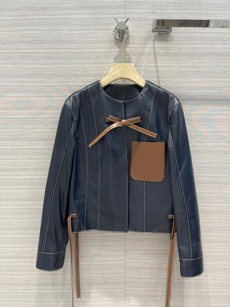 

women's jackets high-end 100% sheepskin black for women brand contrast pocket 3d cut spliced solid leather autumn 2021, Black;brown