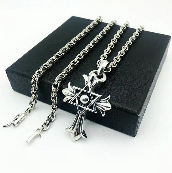 

s925 sterling sier croix cross six pointed star necklace for men punk thai sier and wo, Silver