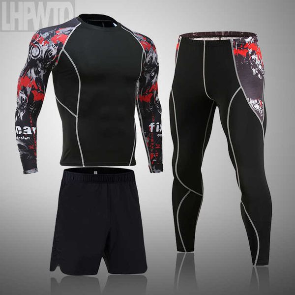 Homens Esportes Terno MMA Rashgard Homem Quick Secagem Sportswear Roupas de Compressão Fitness Treinamento Kit Thermal Underwear Leggings 211006