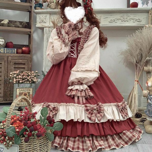 

casual dresses sweet girls lolita dress royal fairy soft sister princess female ruffles stitching original cute gown f1426, Black;gray