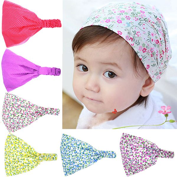 

kid floral polka dot print headscarf cotton elastic headband bandana hat turban hair accessories, Silver
