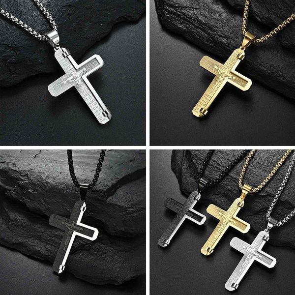 

pendant necklaces titanium steel cross chain necklace for women men hip hop cool accessory fashion jesus christ gift, Silver