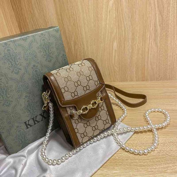 

factory store 65% off clearance sale handbags summer popular small women 2021 pearl chain cross mobile phone bag red one shoulder zero walle, Black;red