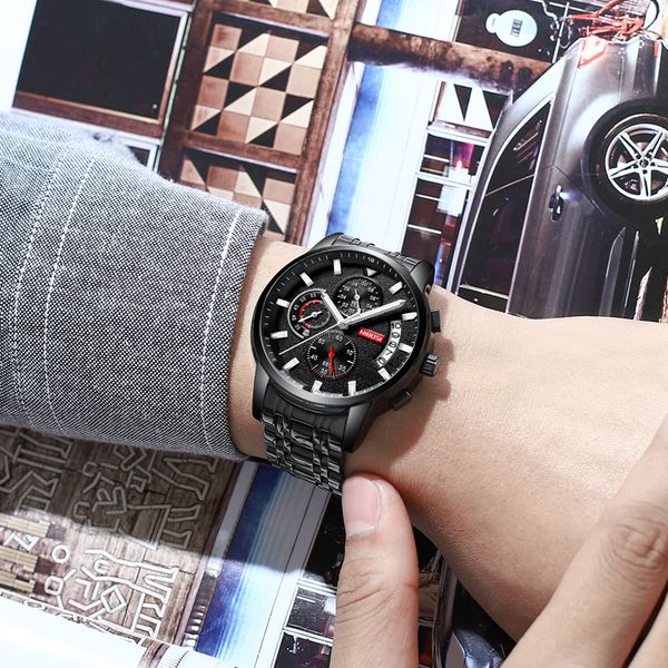 

2024NEW NIBOSI Fashion Mens Watches Male Business Chronograph Quartz Clock Stainless Steel Waterproof Big Watch Men Relogio Masculino, Black