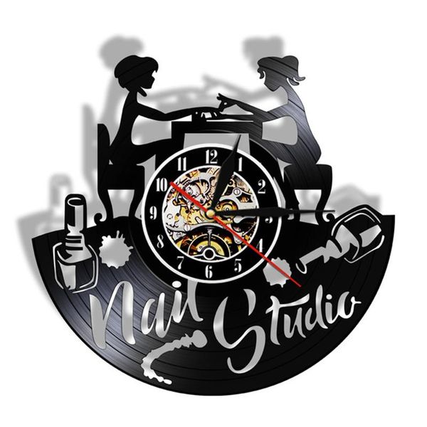 

wall clocks nail salon studio business logo decor art record clock vintage lp silent manicurist gift