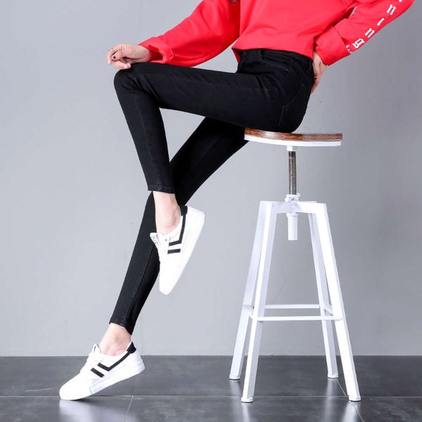 

short stature women's autumn small foot elastic tight slim high waist pants, Blue