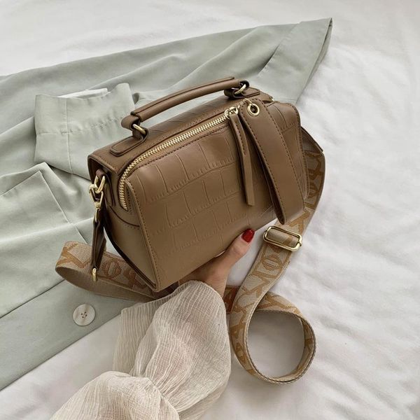 

shoulder bags stone pattern small pu leathet for women vintage wide strap boston luxury hand crossbody bag bolsa designer