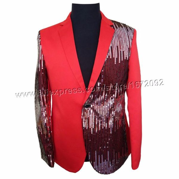 

men's suits & blazers mens blazer jacket stage costumes men red sequin masculino terno, White;black