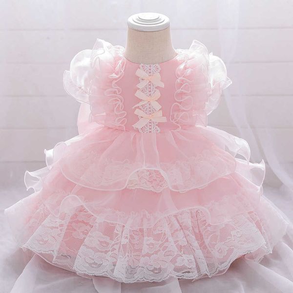 Lolita Baby Girls Lace Tutu Vestido para Criança Princesa Primeira Aniversário Menina Lovley Kids Roupas 210529