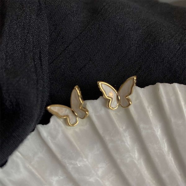 

style temperament simple fritillaria shell butterfly pattern earrings earbone nails allergic female