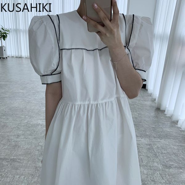 

nomikuma korea chic o-neck woman dress hit color patchwork puff short sleeve dresses causal high waist a-line vestidos 6f994 210427, Black;gray