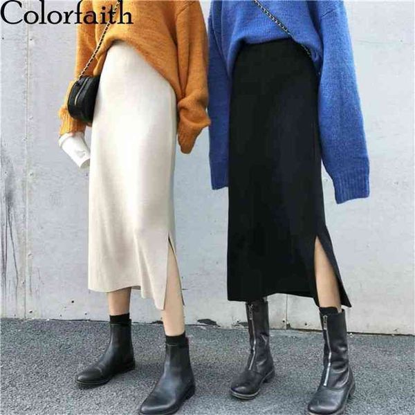 

women skirt autumn winter casual eelegant knitting split bottoming ladies fashion pencil sk4266 210427, Black
