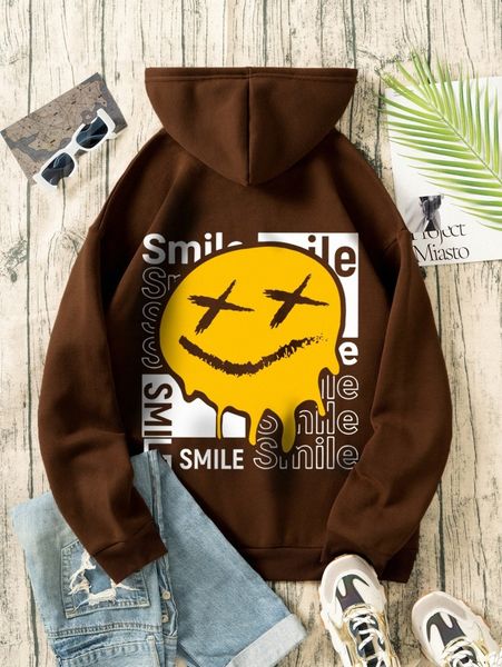 

expression & letter graphic kangaroo pocket drawstring thermal hoodie g8qh#, White;black