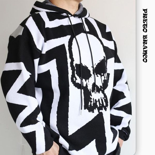 

men's jackets cross border goods source country tide reflective skull sweater loose hooded pullover european ljj, Black;brown