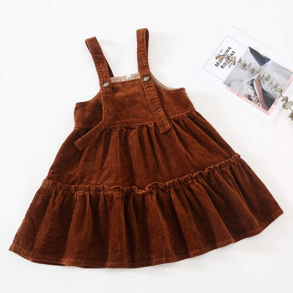 

autumn winter kids dresses for girls corduroy braces princess dresses kids girl dress pure color dress, Red;yellow