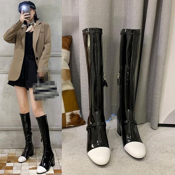 

boots women 2021 thigh high heels female shoes zipper round toe winter footwear over-the-knee leather ladies, Black