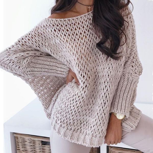

women's sweaters loose knitted batwing sleeve sweater elegant 2021 autumn crocheted slash neck bat hollow womens pullovers, White;black