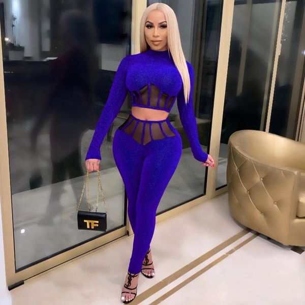 

women's two piece pants woman suit summer fashion casual color mesh stitching two-piece 2021 clothes, White