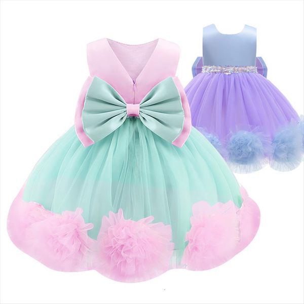 

baby girl birthday party dress princess bow mesh sweet flower baptism wedding, Red;yellow