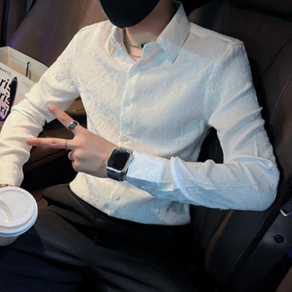 

men's casual shirts autumn and winter trend plush shirt business office long sleeve solid color lapel, White;black