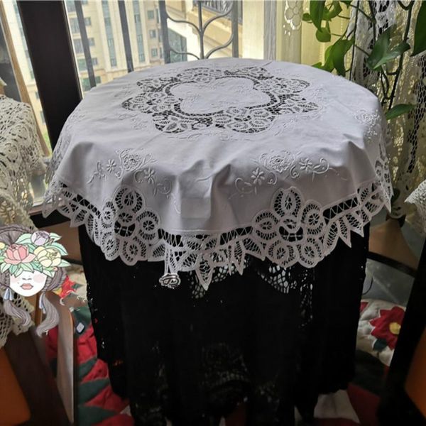 

table cloth cotton white hand embroidered lace round about 85cm
