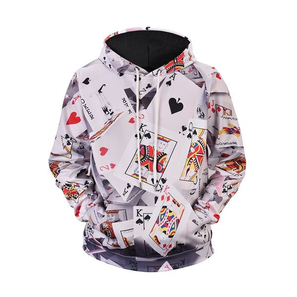 

autumn and winter 3d printed poker pullover hooded men's wear, Black