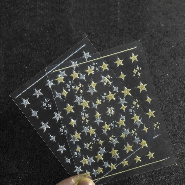 

2021 gold silver gilding stickers sliders for nail adhesive 3d decals geometric stars heart designs on nail manicure decorations, Black