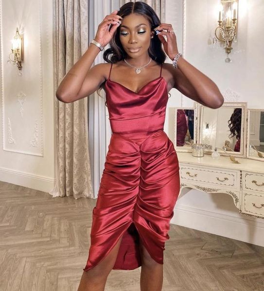 

casual dresses summer fashion spaghetti strap draped satin burgundy bodycon women dress 2021 designer evening party vestido, Black;gray