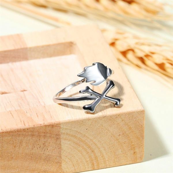 

wedding rings minimalist female skull thin ring classic silver color adjustable small trendy bridal cross flame for women, Slivery;golden