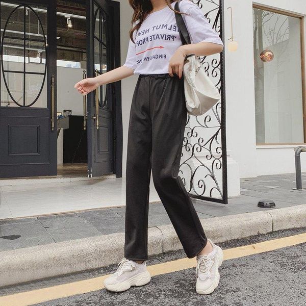 

summer straight pants fashion casual high waist wide leg loose wild women black m5 women's & capris, Black;white