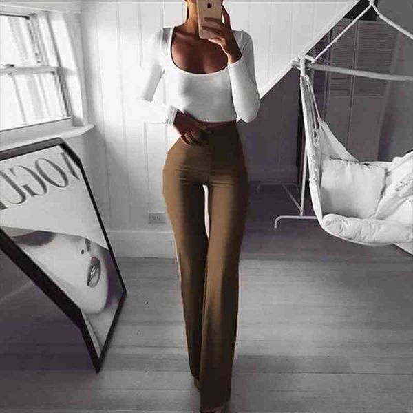 

autumn elegant solid flare women pants fashion stretch thin wide leg trousers spring casual slim high waist lady long pants, Black;white