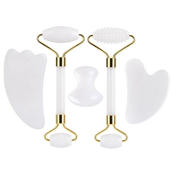 

massage stones & rocks natural white jade roller gouache scraper guasha board set face massager facial gua sha tool stone skin care