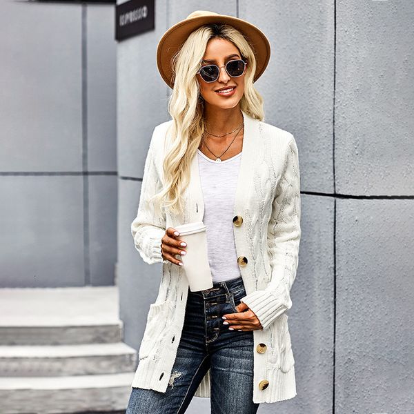 

shiying large sweater solid color pocket long loose cardigan women's, White;black