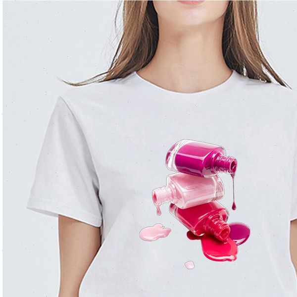 

streetwear versatile women t shirt tshirt makeup print modern girl gorgeous oversize short sleeve hipster shirts, White