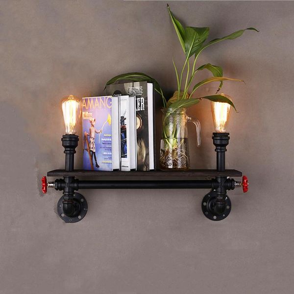 

wall lamp retro industrial vintage light bar living room study bedside wood bookshelf art water pipe sconce